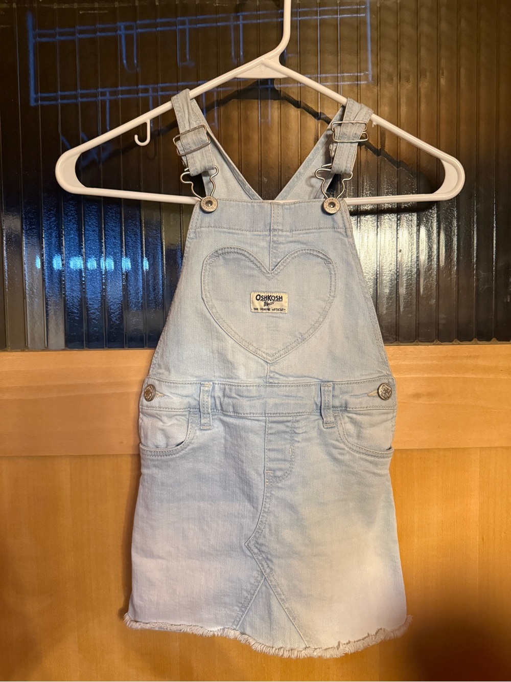 OshKosh B'gosh Denim Overall Dress Skirt Kids 4T Heart Girls 4 Toddler Bibs